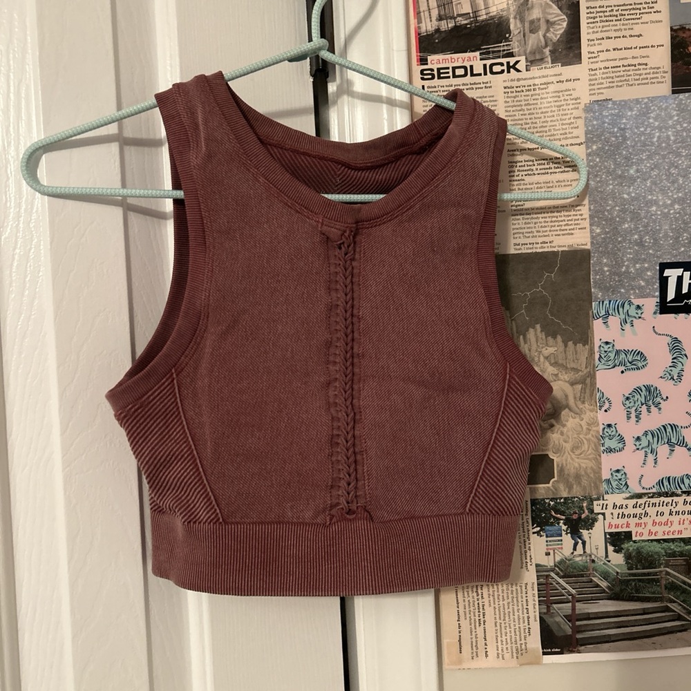 Aerie Red Fitted Crop Tank Top